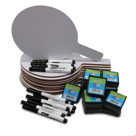 Flipside Oval Dry Erase Answer Paddle + Pen + Student Eraser Class Sets Retail, 12PK 11232